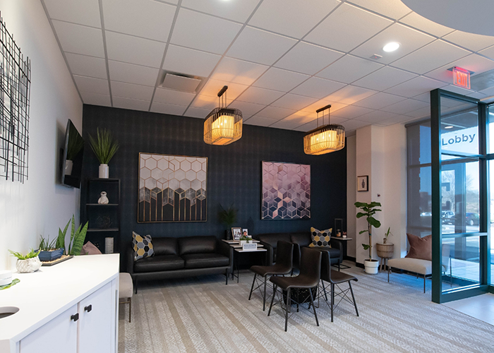 Reception area and front door of dental office