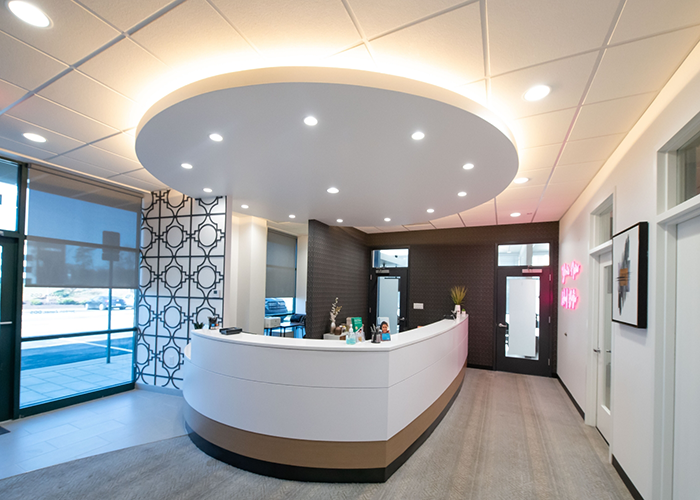 Pristine white front desk